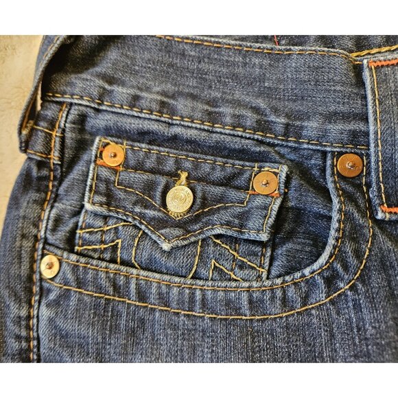 True Religion World Tour Billy Jeans Medium Wash Straight Size 34 Flap Pocket - Picture 3 of 14